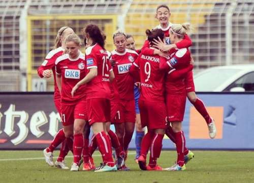 Andonova and her teammates celebrate after the game